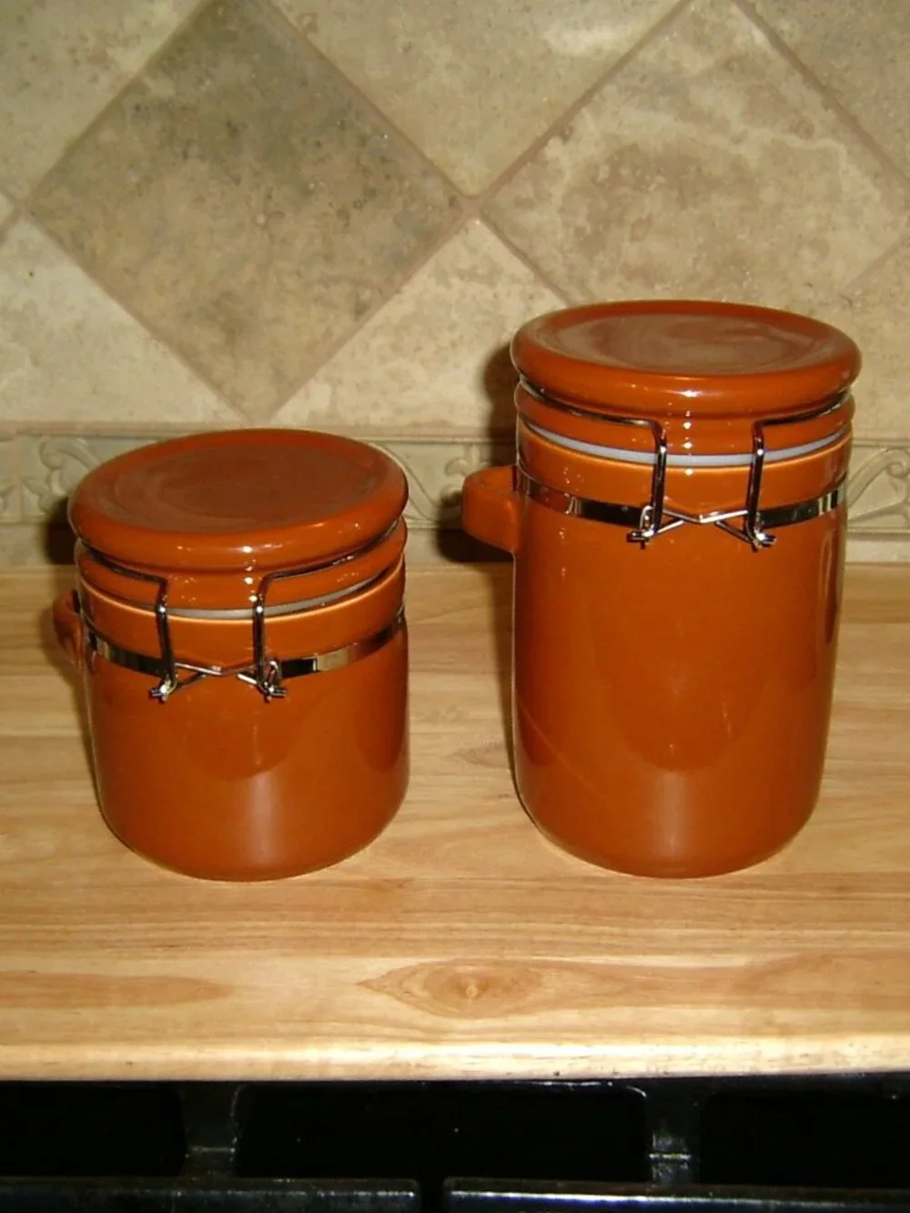 Ceramic Canisters with Airtight Lids (2), Brown, EUC